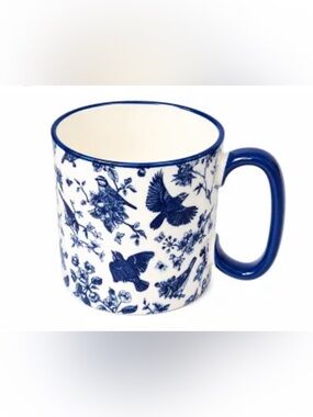 Blue Floral Bird Ceramic Coffee Mug - White and Blue Bella 10 strawberry street